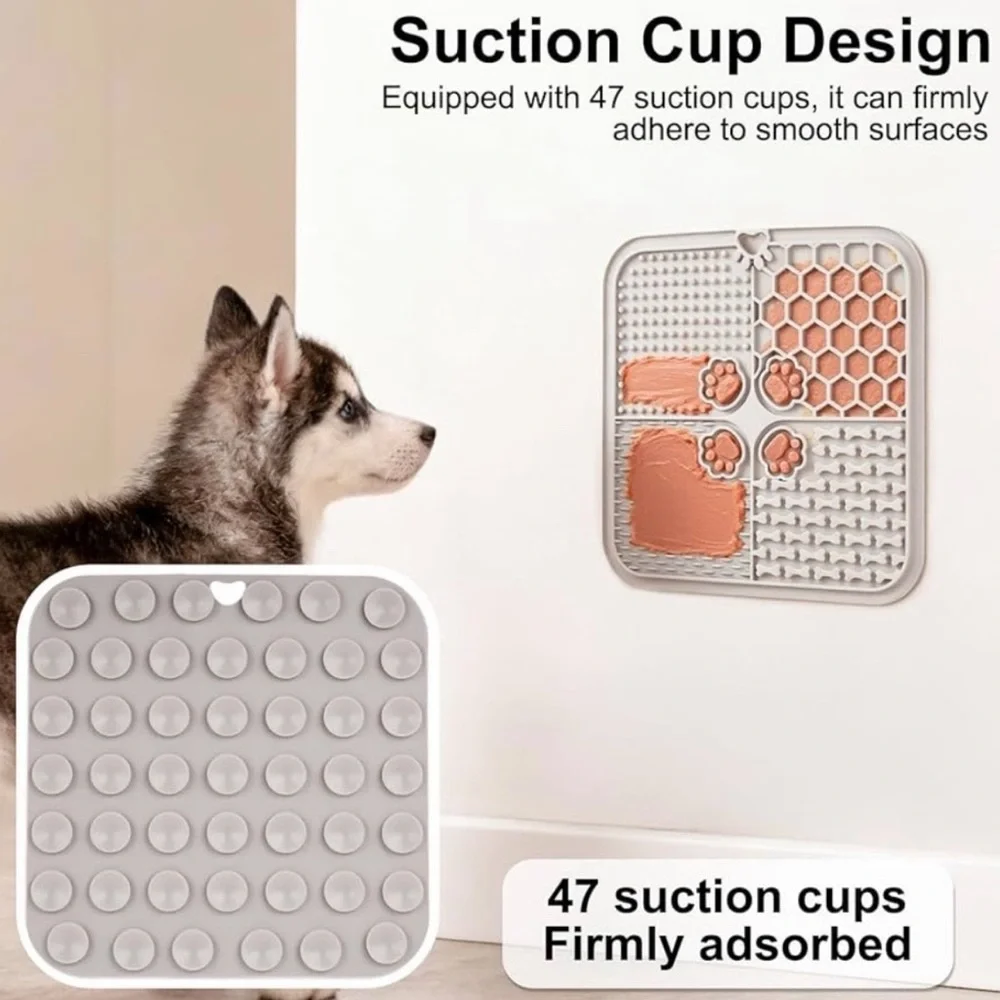 New Gray Silicone Pet Slow Feeder & Enrichment Lick Mat with Suction Cups